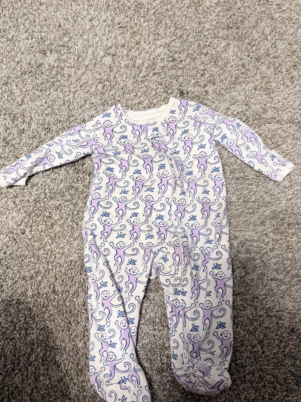 Roller Rabbit Cream Footed Pajamas with Lavender and Blue Monkey Print